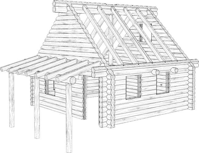 Drawing of the Bear Paw Log Cabin.