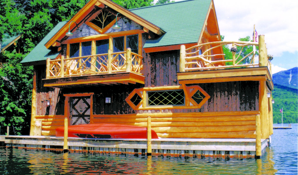Image of a Handcrafted boat house built by Caribou Creek Log Homes