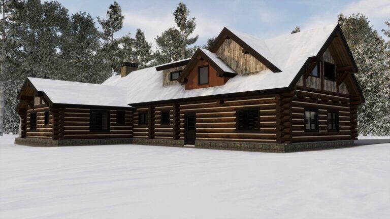 luxury log home exterior rendering Alaskan