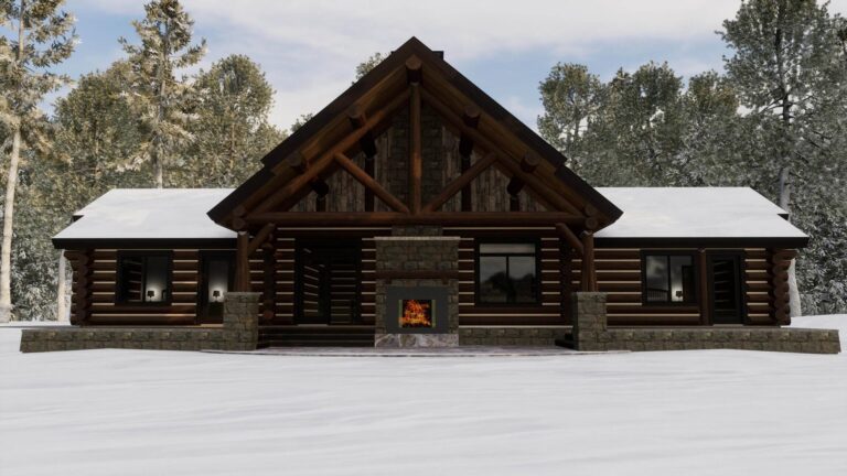 luxury log home exterior rendering Alaskan