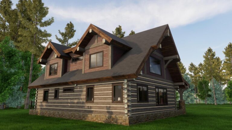 dovetail log cabin home exterior rendering Creekside