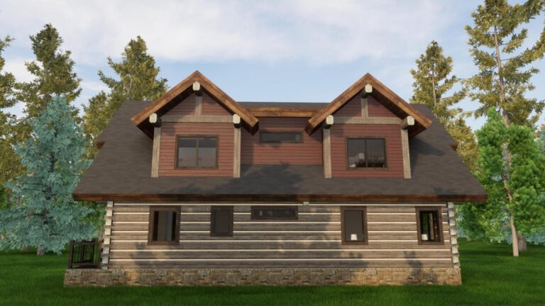 dovetail log cabin home exterior rendering Creekside