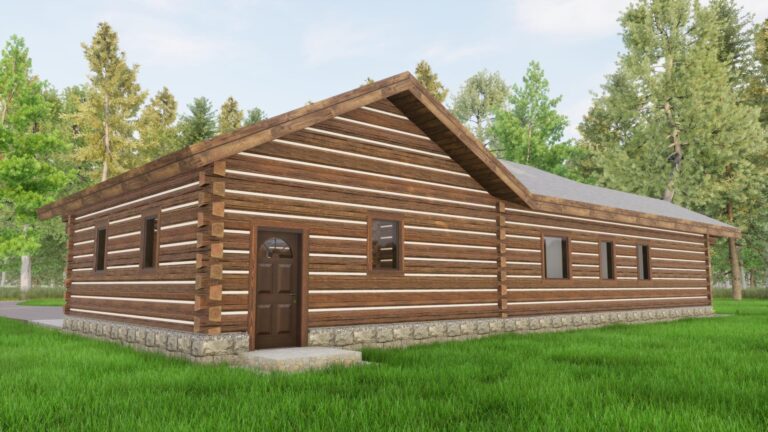 dovetail log cabin exterior rendering Friday Harbor