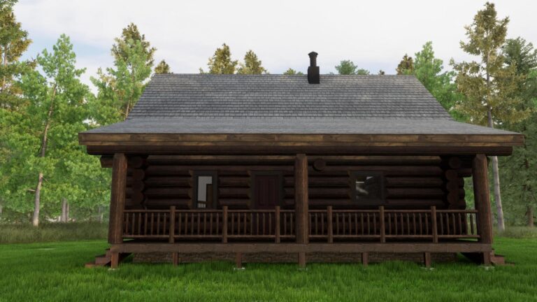 luxury log cabin exterior rendering High Mountain Cabin
