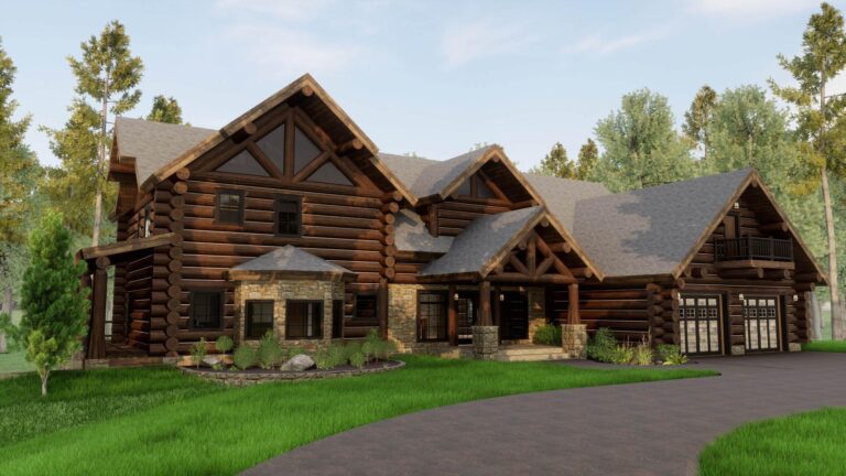 luxury log home exterior rendering Horse Point