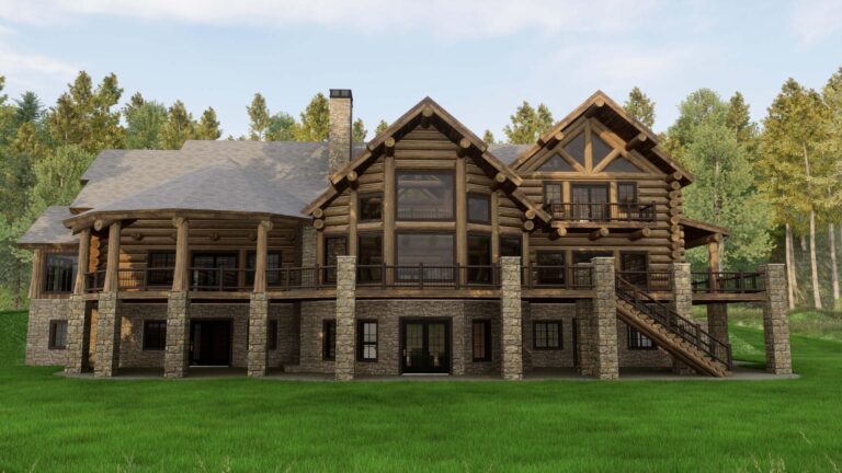 luxury log home exterior rendering Horse Point 2