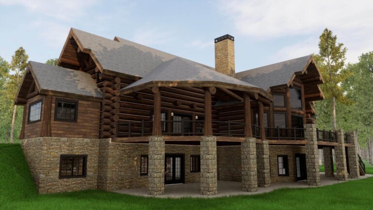 luxury log home exterior rendering Horse Point
