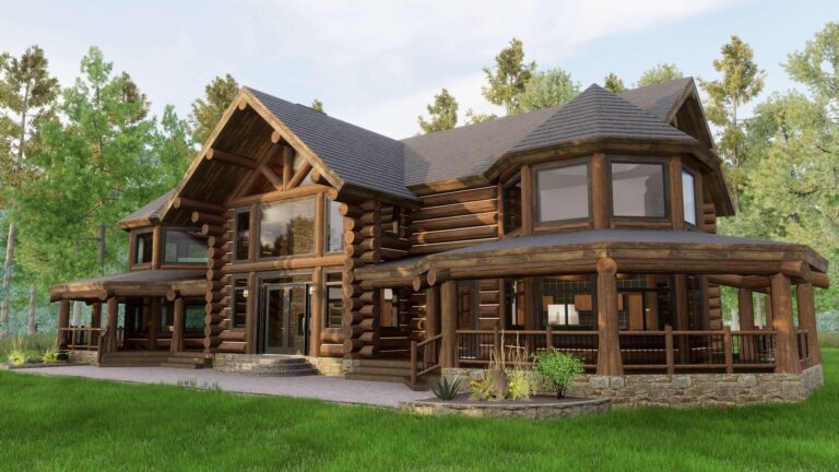 luxury log home mansion exterior rendering Kootenai