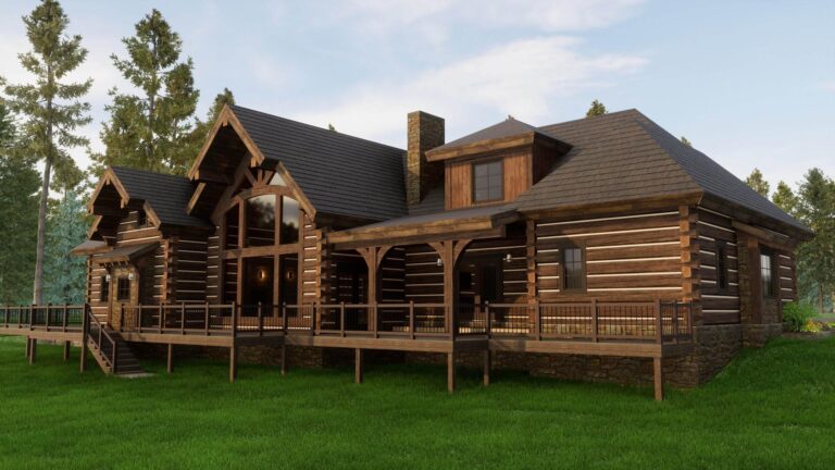 luxury log home exterior rendering "The Coeur d'Alene"