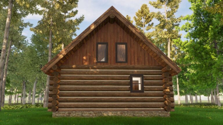 mountain log cabin floor plan exterior rendering "Woods Cabin"