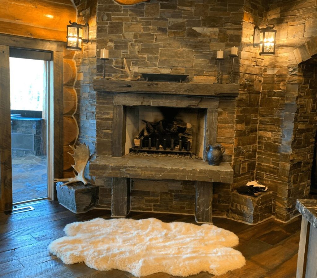 Rustic Log Home with Stone Fireplace