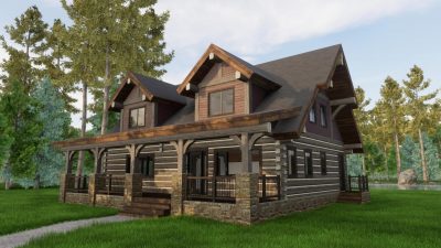 dovetail log cabin home exterior rendering Creekside