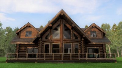 Classic Western Log Home Exterior Rendering Koocanusa