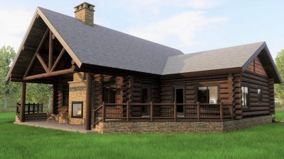 classic log home floor plan exterior rendering "Wenetchee"